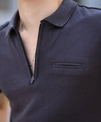 Sleek Silver Evo Men Grey Polo Effortless Style with Bone Pocket