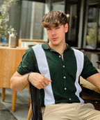 Emerald Elegance Evo Men Green and White Button Down Polo