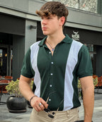Emerald Elegance Evo Men Green and White Button Down Polo