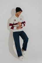 ND CITY™ Beige Panelled Oversized Graphic Rugby Polo