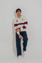 ND CITY™ Beige Panelled Oversized Graphic Rugby Polo