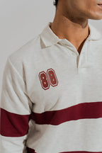 ND CITY™ Beige Panelled Oversized Graphic Rugby Polo