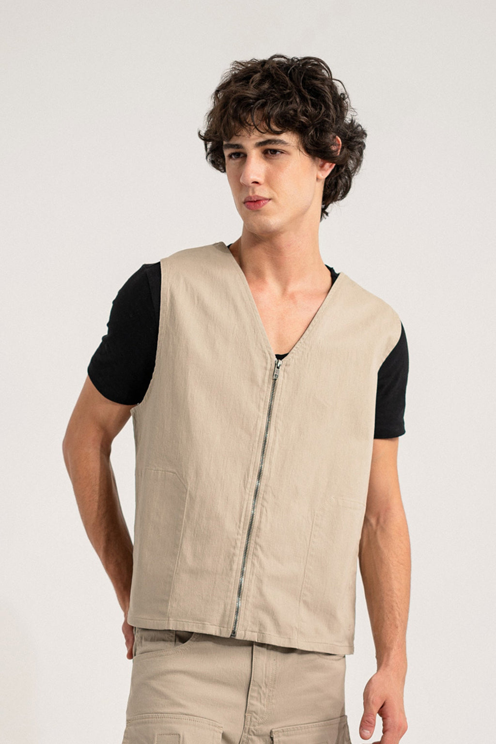 ND CITY™ Beige Regular Fit Sleeveless Jacket