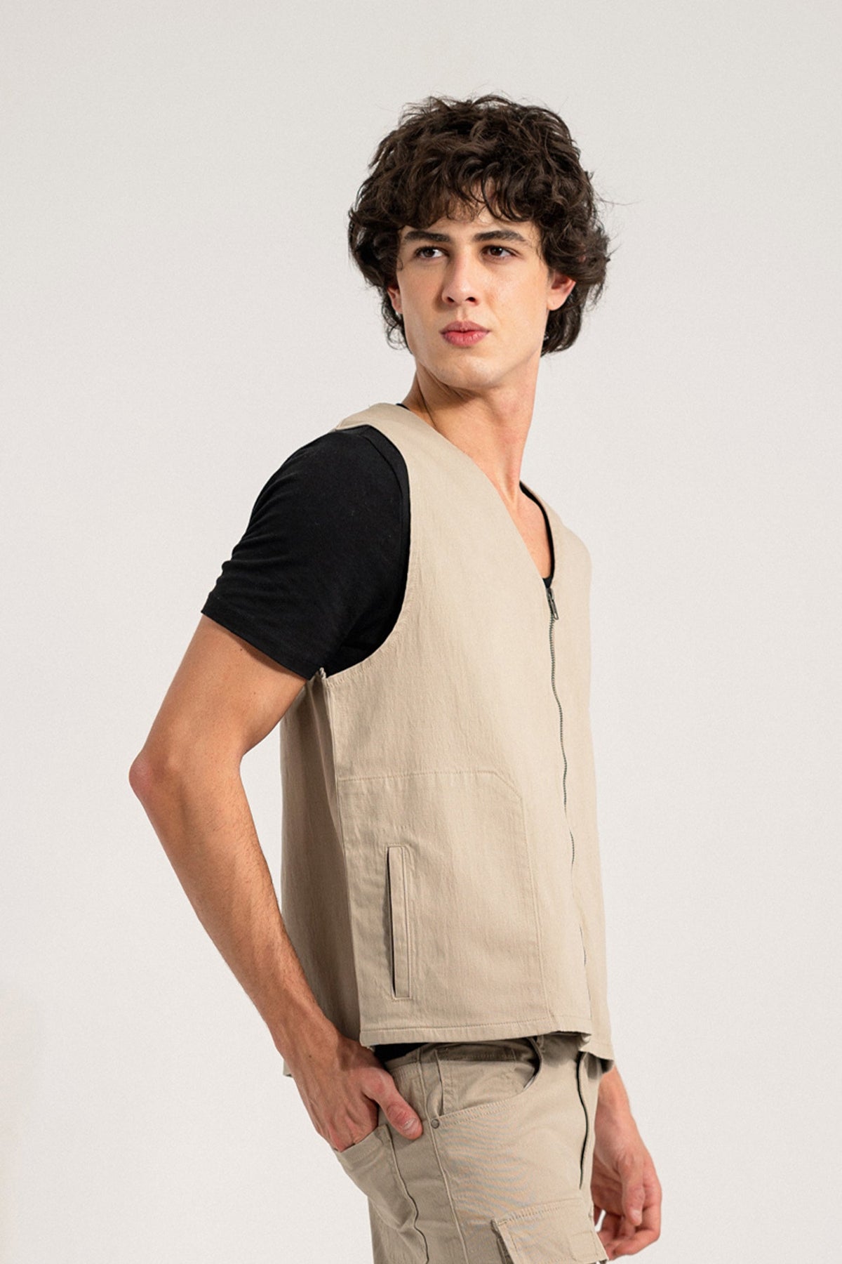 ND CITY™ Beige Regular Fit Sleeveless Jacket