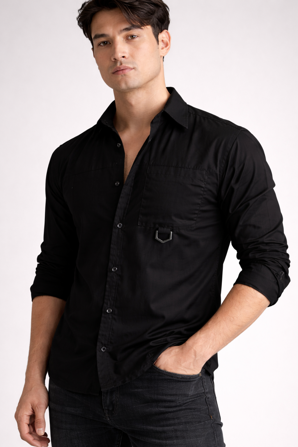 ND CITY™ Black Relaxed Fit Cotton Shirt
