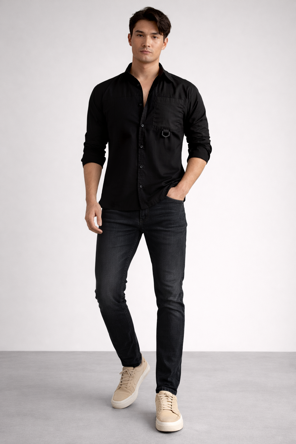 ND CITY™ Black Relaxed Fit Cotton Shirt