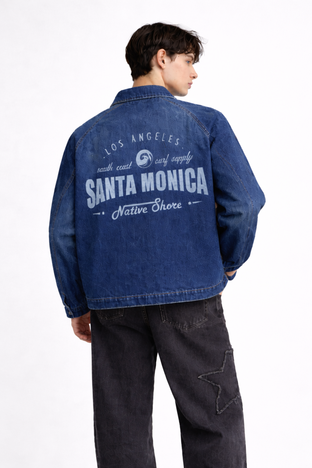 ND CITY™ Blue Mid Washed Relaxed Fit Printed Jacket