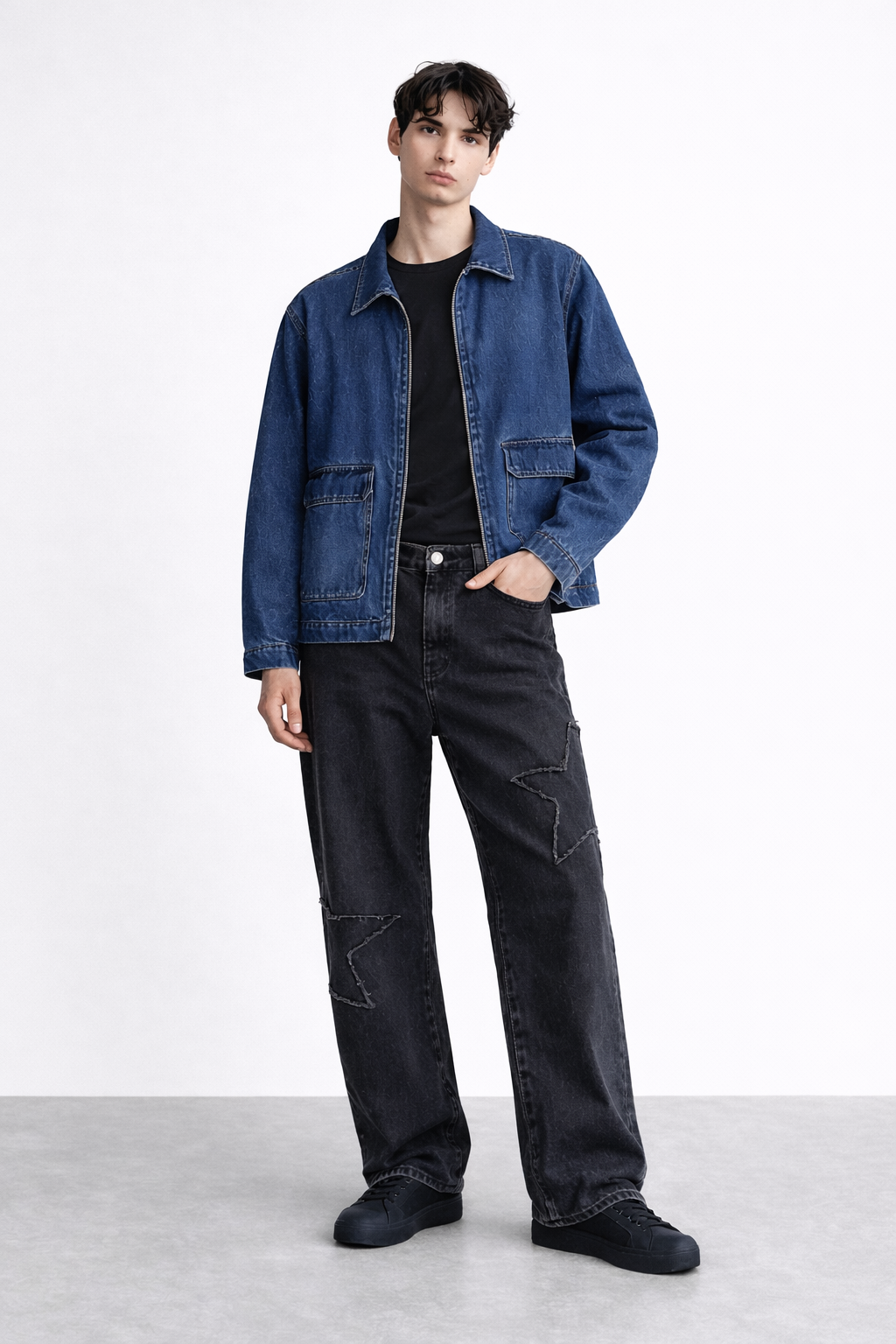 ND CITY™ Blue Mid Washed Relaxed Fit Printed Jacket