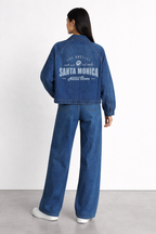 ND CITY™ Blue Mid Washed Relaxed Fit Printed Jacket