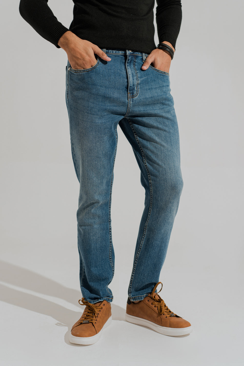 ND CITY™ Blue Mid Washed Slim Fit Denim Jeans