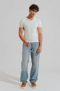 ND CITY™ Blue Mid Washed Straight Fit Denim Jeans