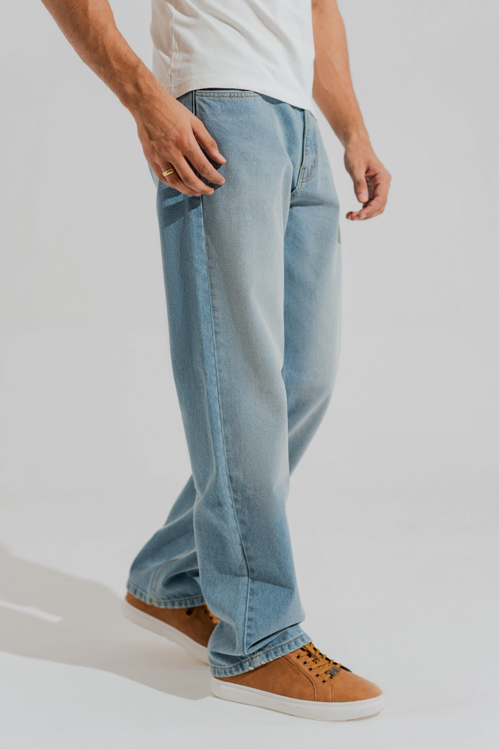 ND CITY™ Blue Mid Washed Straight Fit Denim Jeans