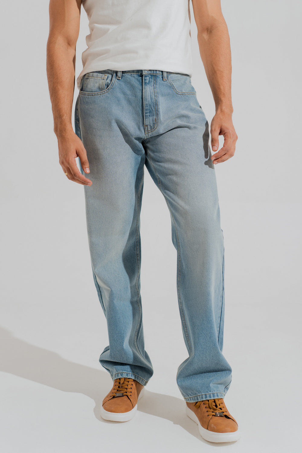 ND CITY™ Blue Mid Washed Straight Fit Denim Jeans