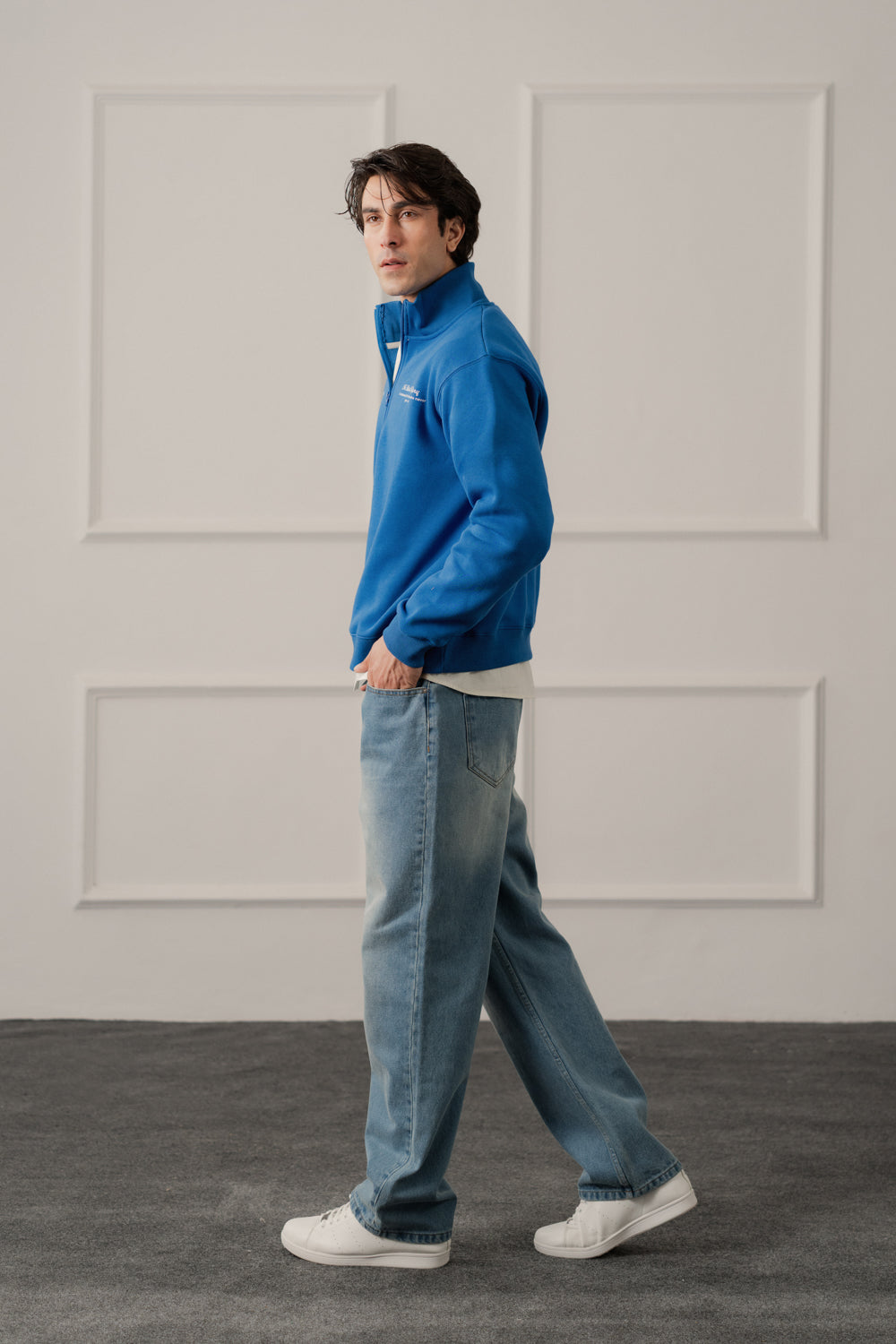 ND CITY™ Blue Mid Washed Straight Fit Denim Jeans