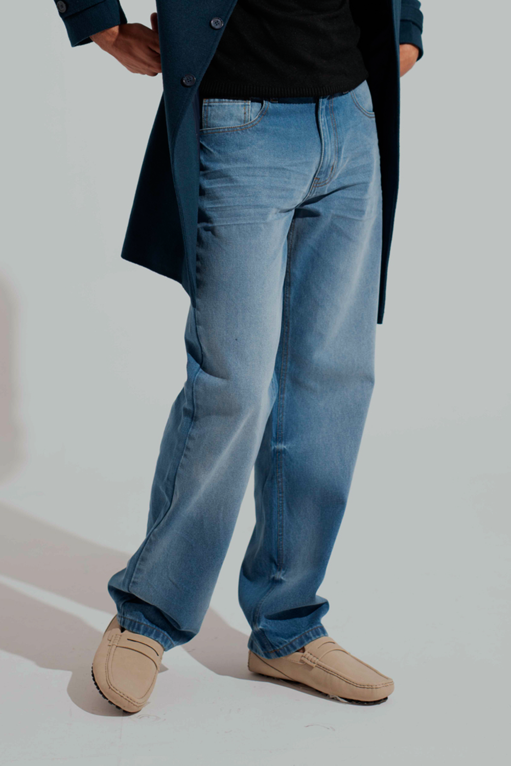 ND CITY™ Blue Mid Washed Straight Fit Denim Jeans