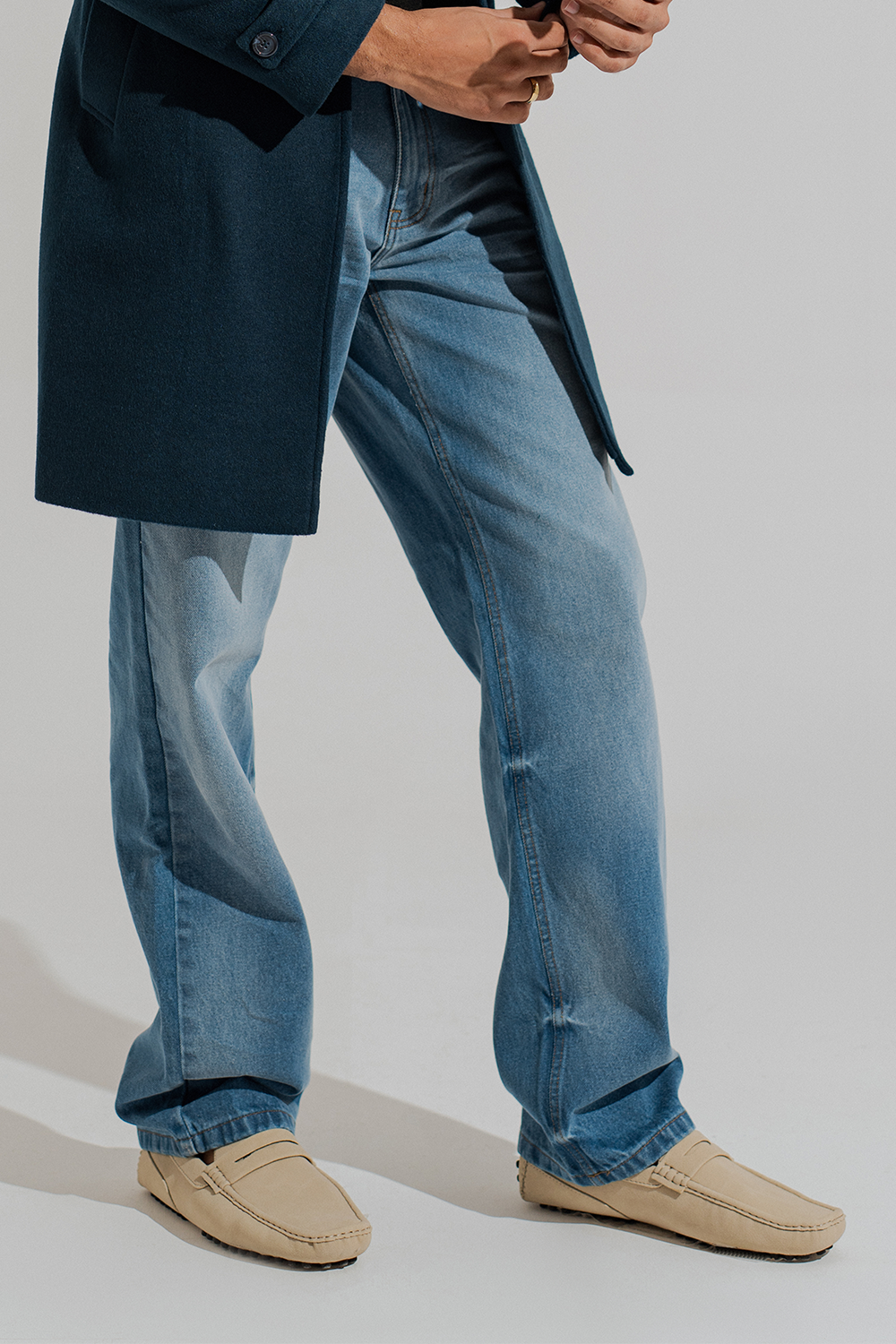 ND CITY™ Blue Mid Washed Straight Fit Denim Jeans