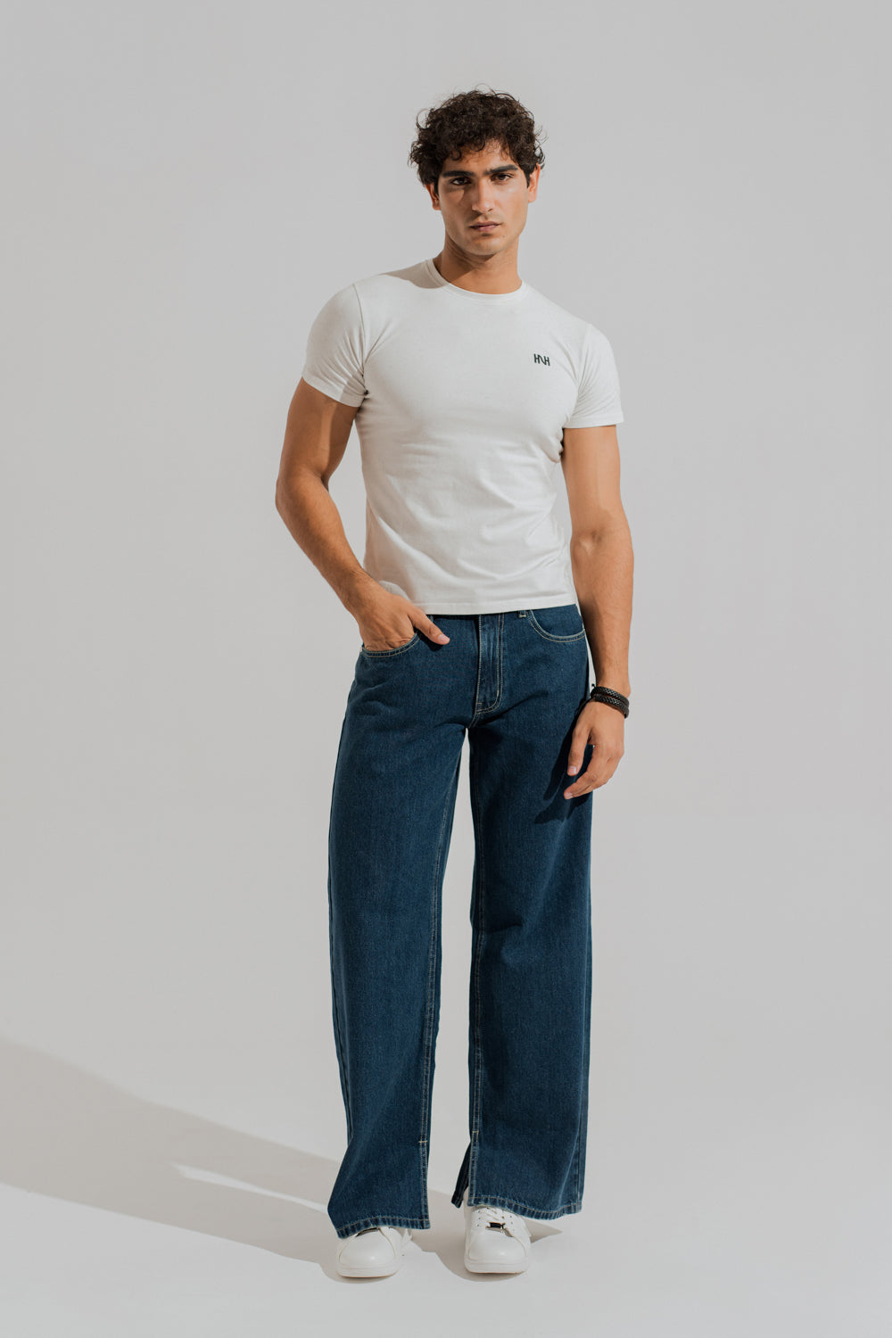 ND CITY™ Blue Mid Washed Wide Leg Slit Denim Jeans