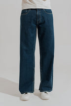 ND CITY™ Blue Mid Washed Wide Leg Slit Denim Jeans