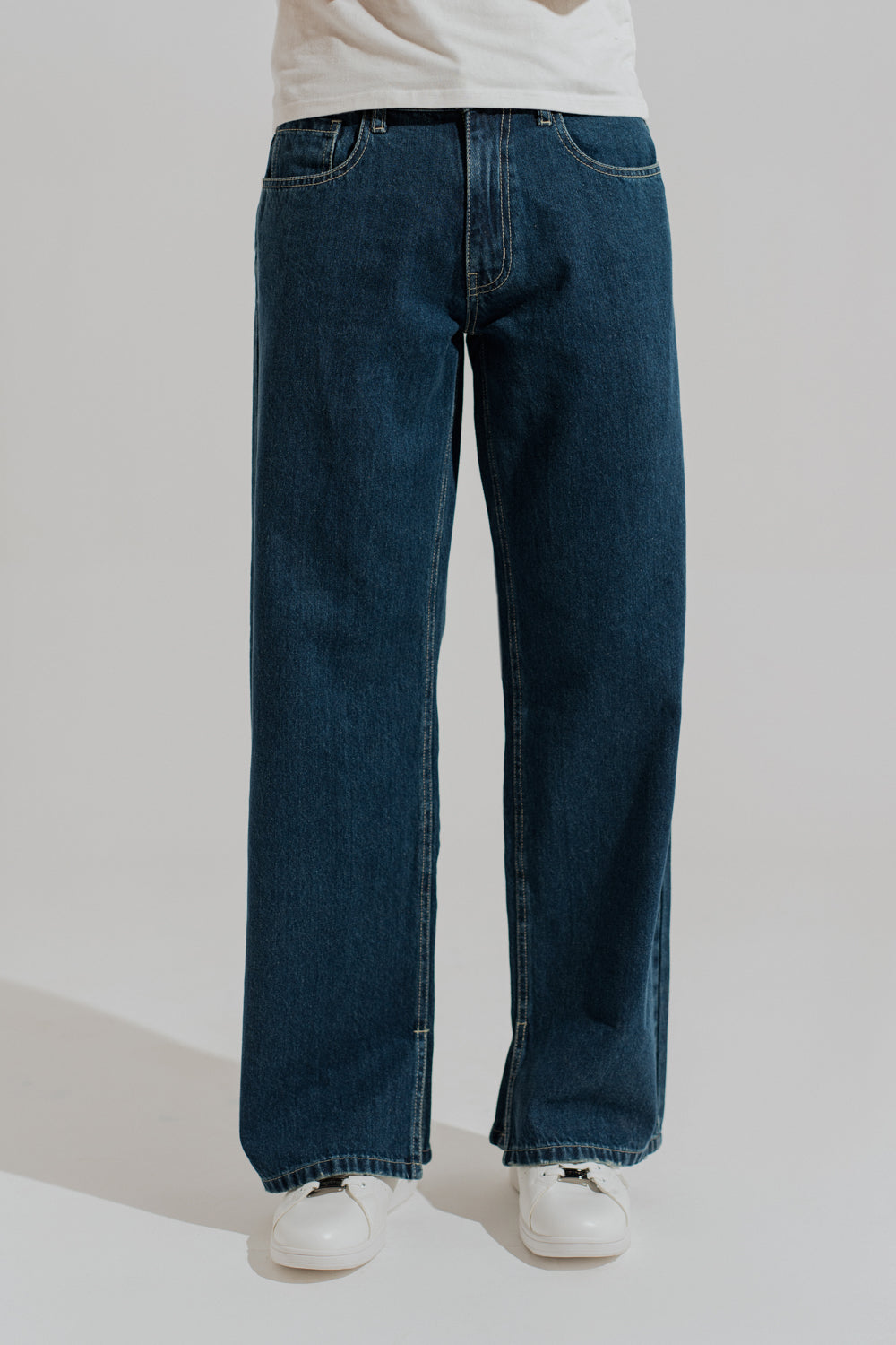ND CITY™ Blue Mid Washed Wide Leg Slit Denim Jeans