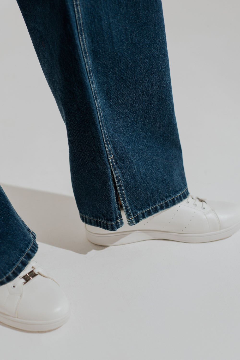 ND CITY™ Blue Mid Washed Wide Leg Slit Denim Jeans