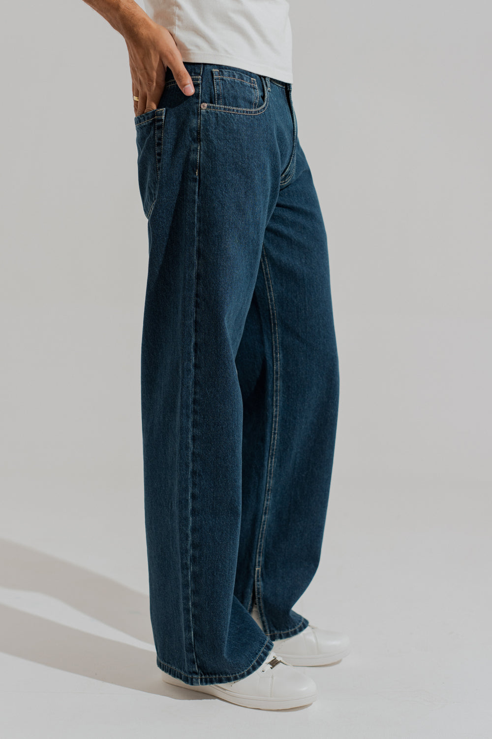 ND CITY™ Blue Mid Washed Wide Leg Slit Denim Jeans