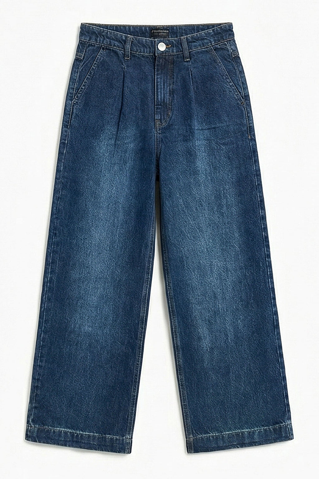ND CITY™ Blue Pleated Wide Leg Denim Jeans