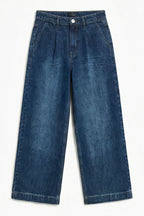 ND CITY™ Blue Pleated Wide Leg Denim Jeans