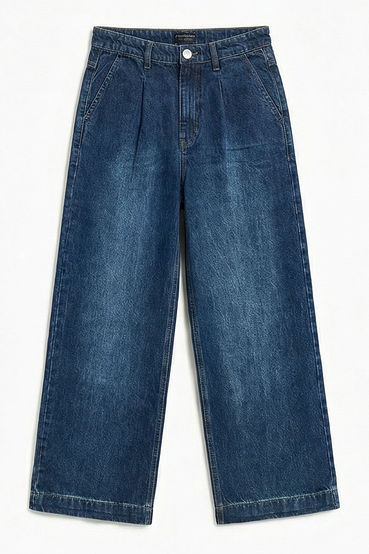 ND CITY™ Blue Pleated Wide Leg Denim Jeans