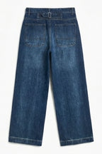 ND CITY™ Blue Pleated Wide Leg Denim Jeans