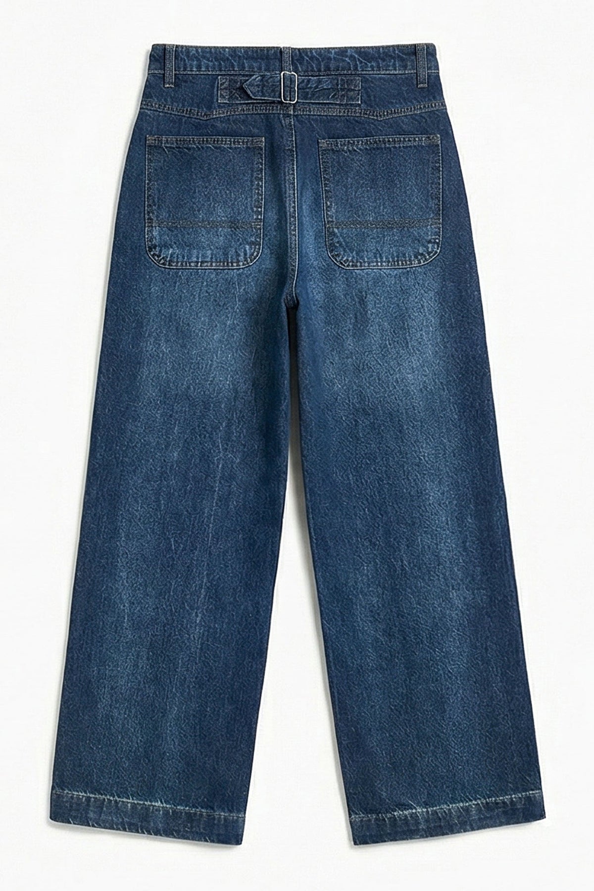 ND CITY™ Blue Pleated Wide Leg Denim Jeans