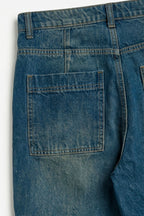 ND CITY™ Blue Vintage Washed Utility Cargo Denim Jeans