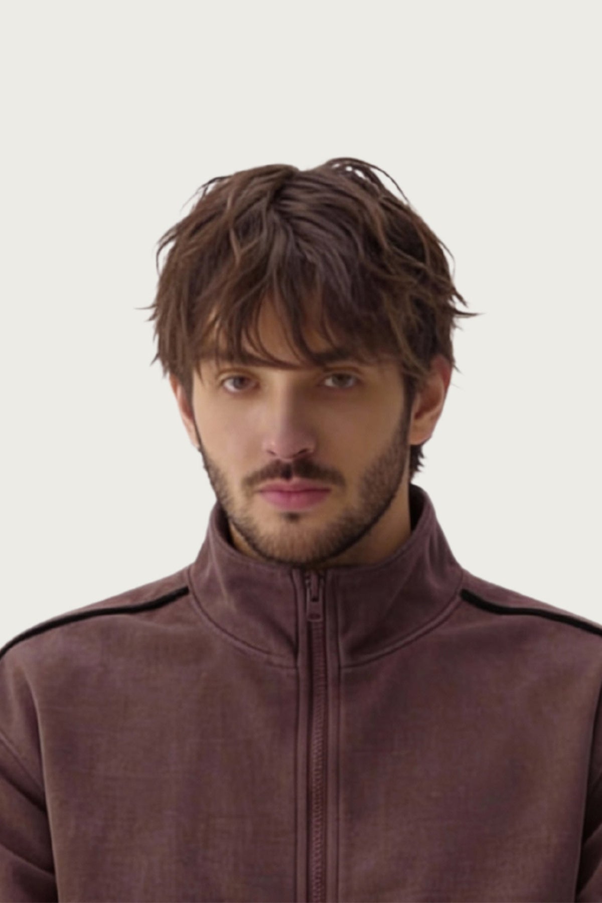 ND CITY™ Brown Textured Regular Fit Mock Neck Zipper