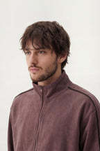 ND CITY™ Brown Textured Regular Fit Mock Neck Zipper