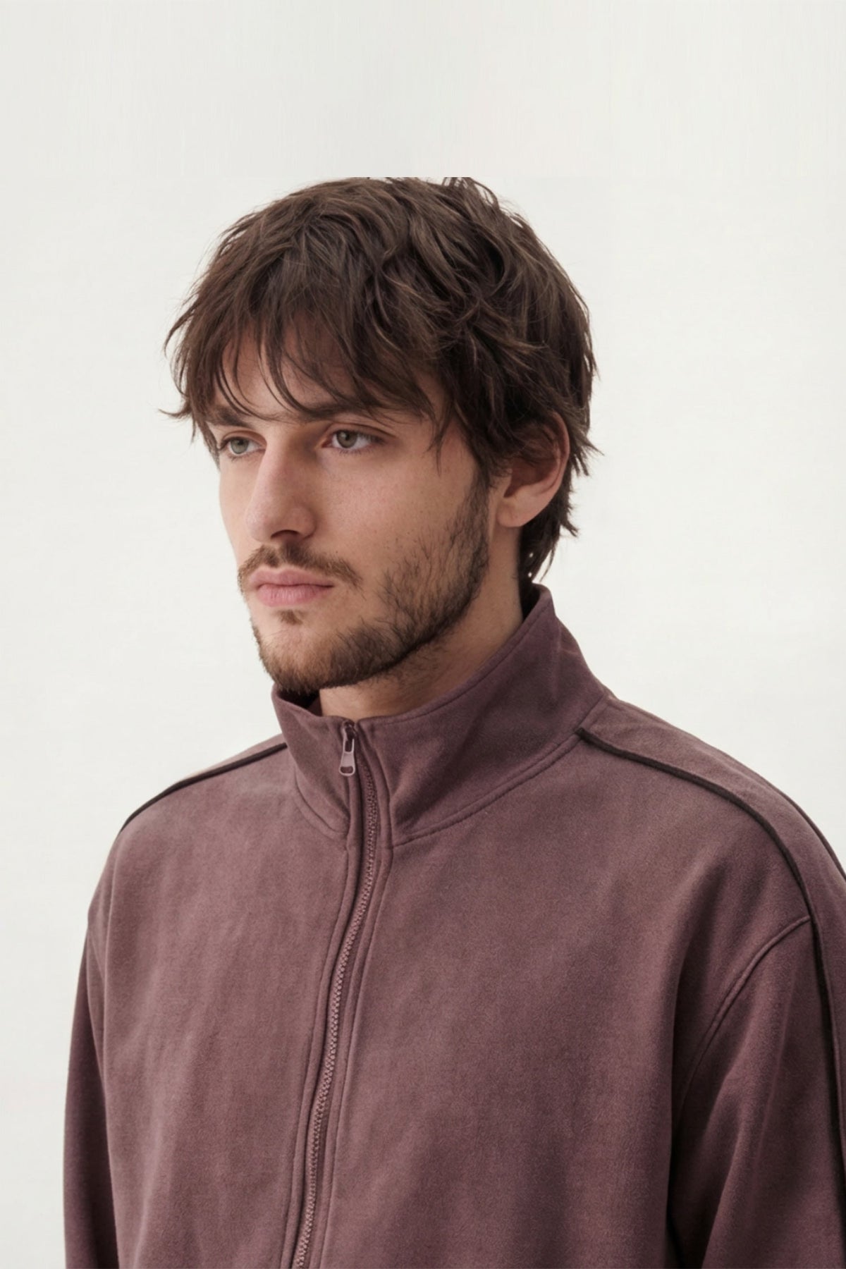 ND CITY™ Brown Textured Regular Fit Mock Neck Zipper