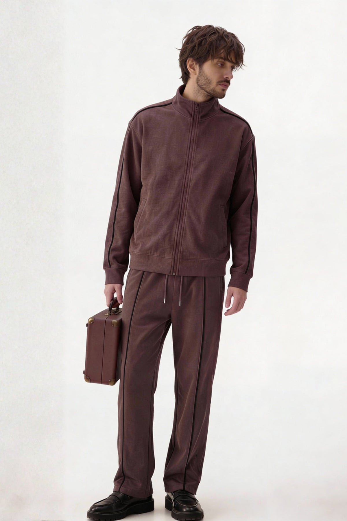 ND CITY™ Brown Textured Straight Fit Sweatpants