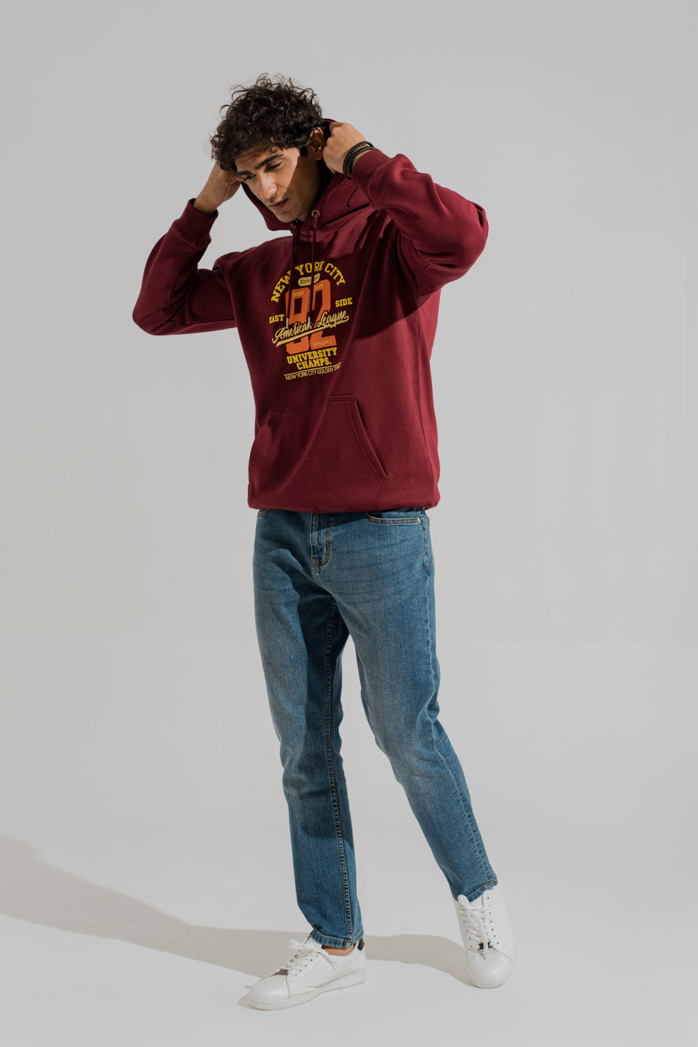 ND CITY™ Burgundy Oversized Graphic Pull Over Hoodie
