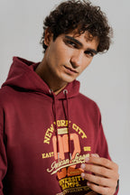 ND CITY™ Burgundy Oversized Graphic Pull Over Hoodie