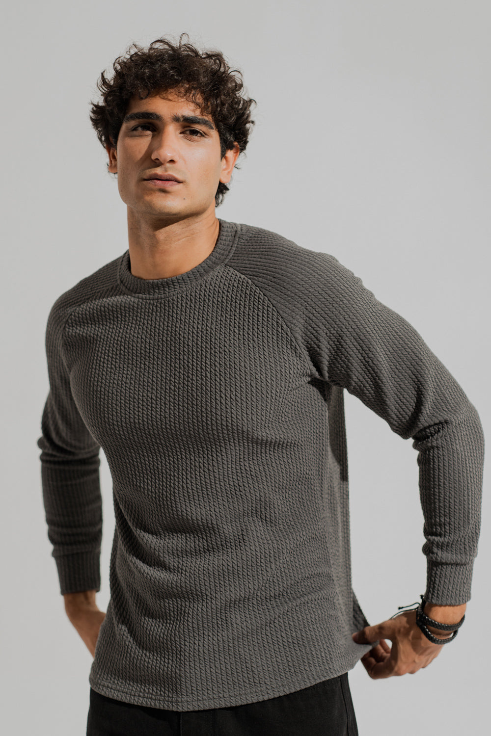 ND CITY™ Charcoal Grey Regular Fit Long Sleeves Textured Shirt