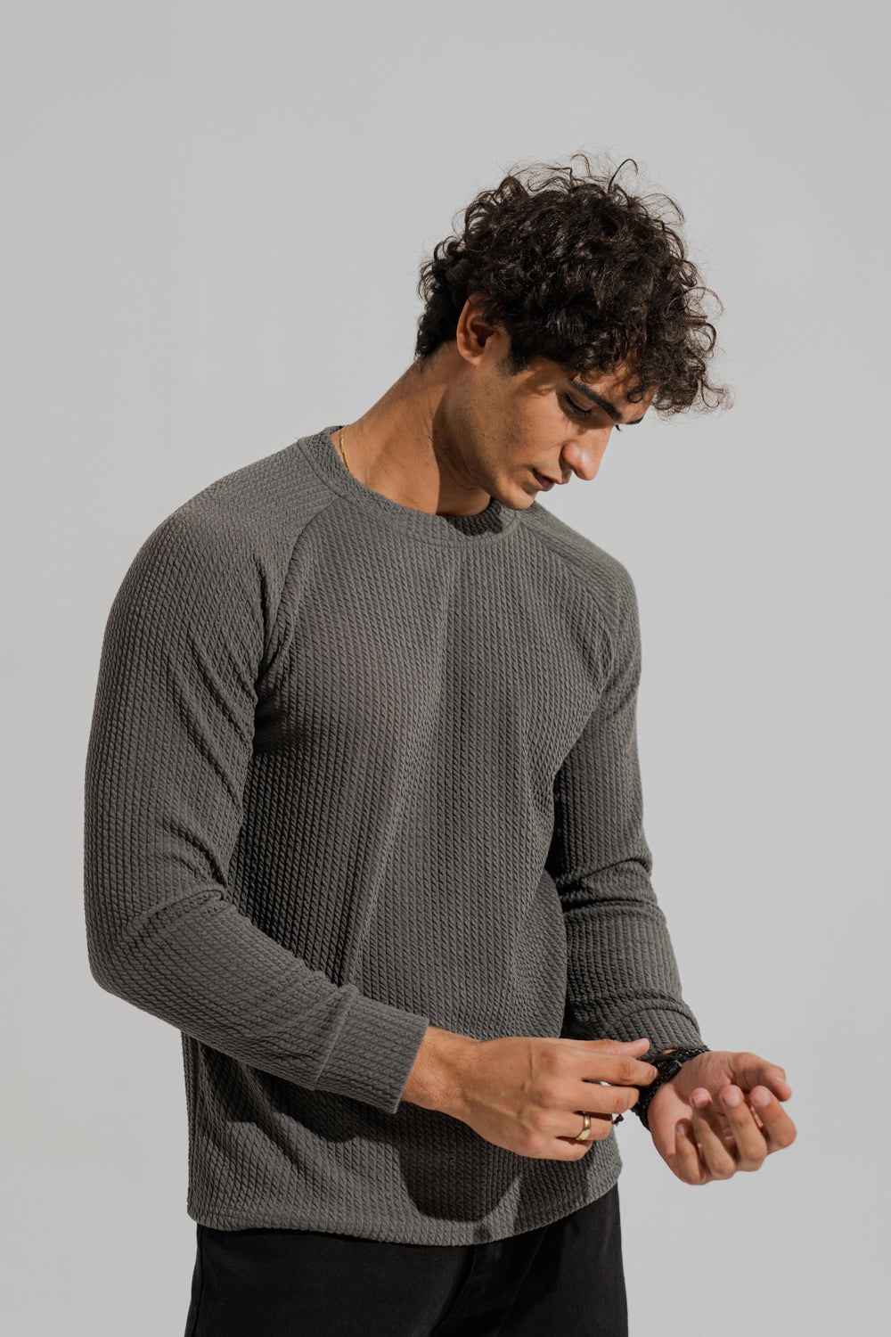 ND CITY™ Charcoal Grey Regular Fit Long Sleeves Textured Shirt