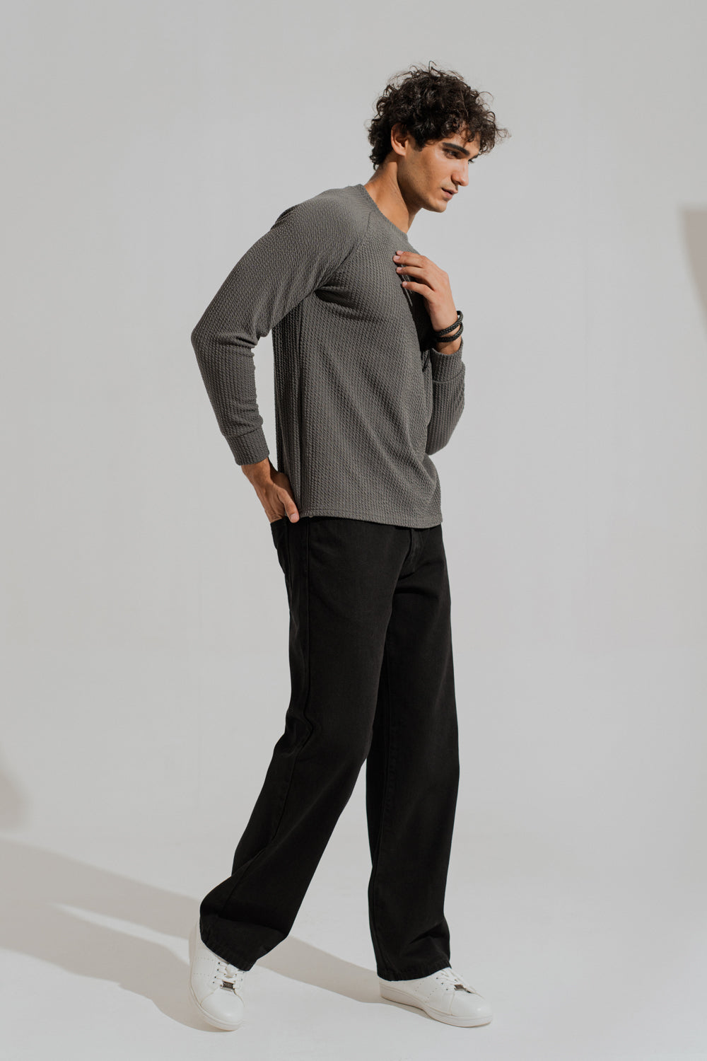 ND CITY™ Charcoal Grey Regular Fit Long Sleeves Textured Shirt