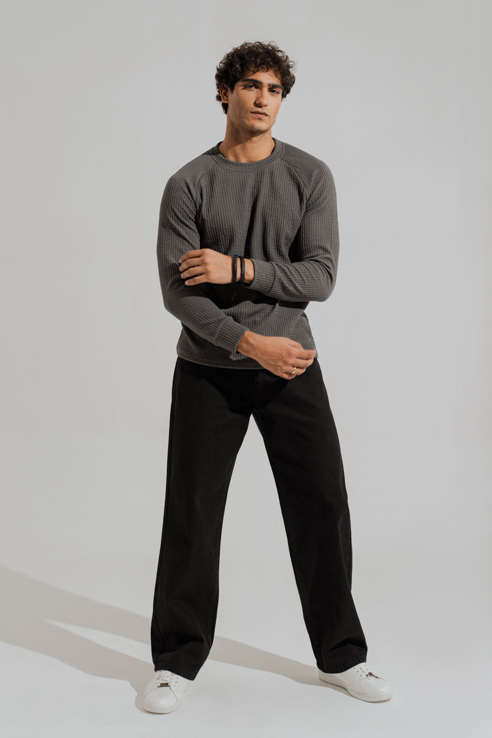 ND CITY™ Charcoal Grey Regular Fit Long Sleeves Textured Shirt