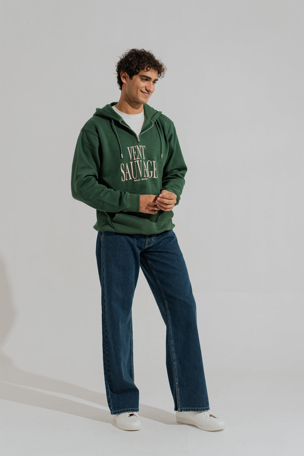 ND CITY™ Dark Green Oversized Quarter Zip Statement Hoodie