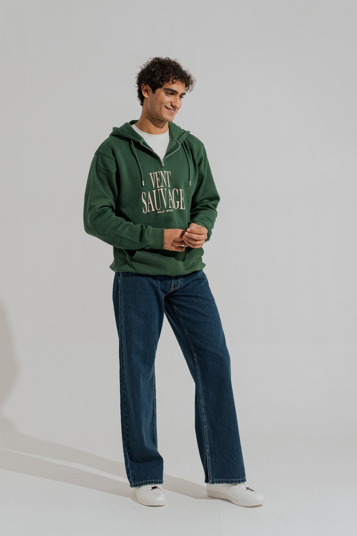 ND CITY™ Dark Green Oversized Quarter Zip Statement Hoodie