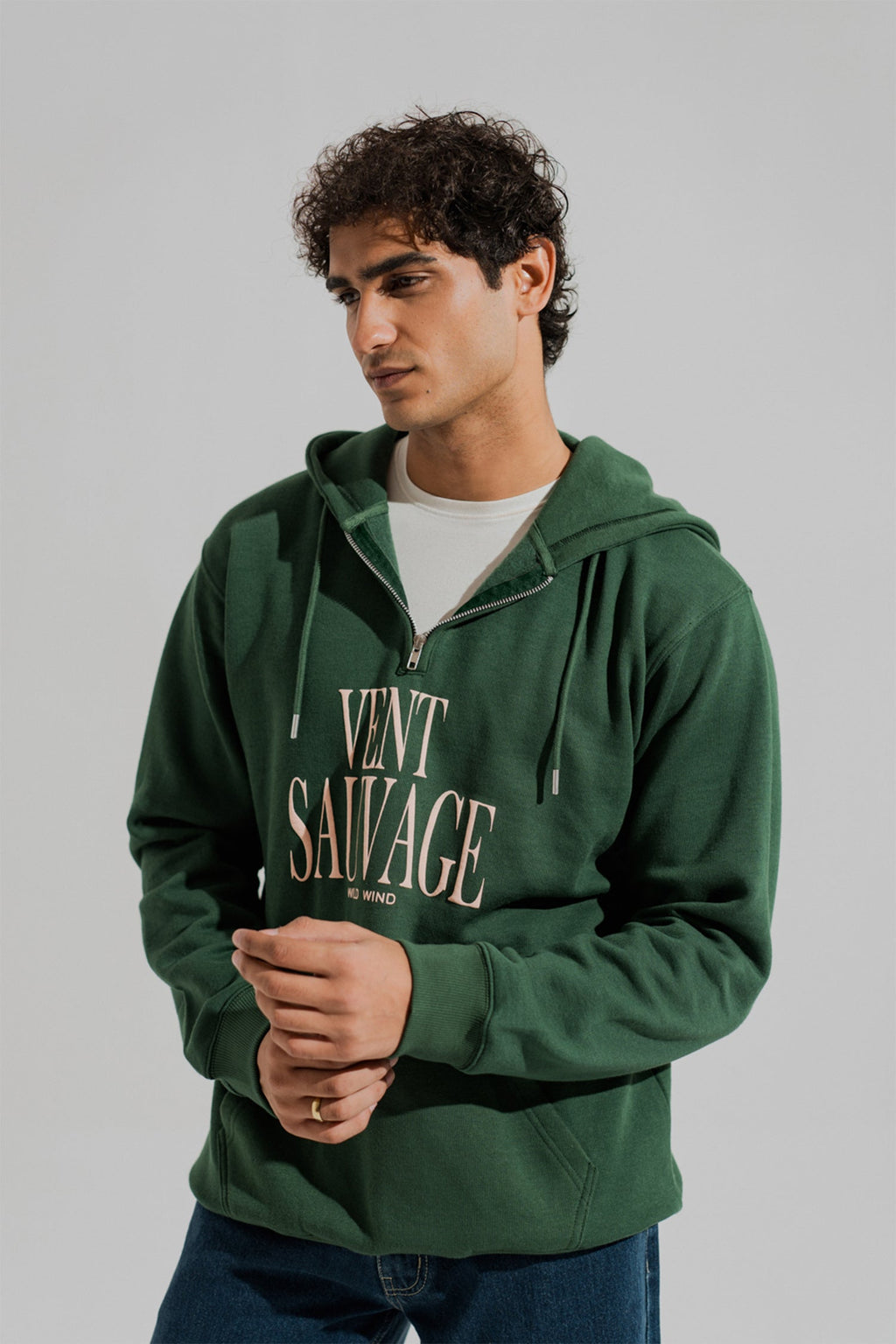 ND CITY™ Dark Green Oversized Quarter Zip Statement Hoodie