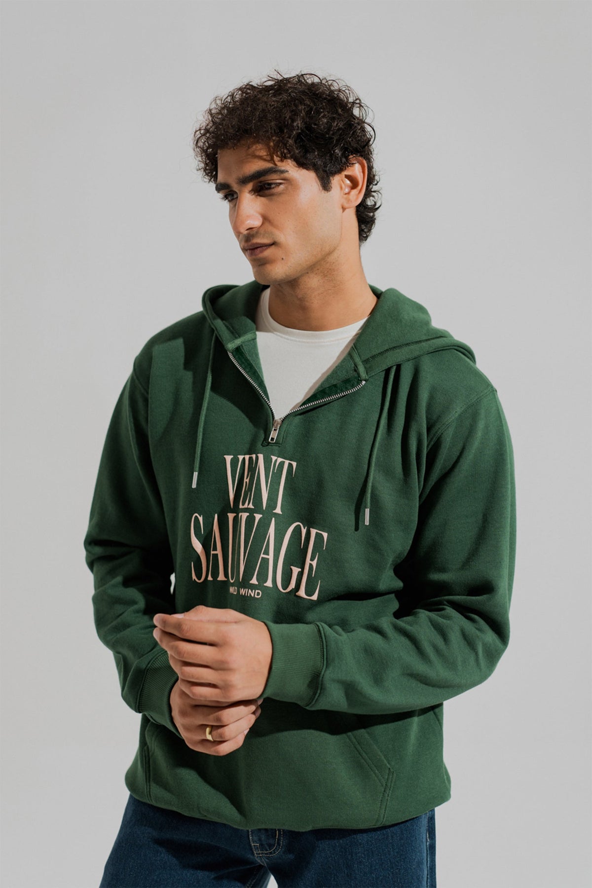 ND CITY™ Dark Green Oversized Quarter Zip Statement Hoodie