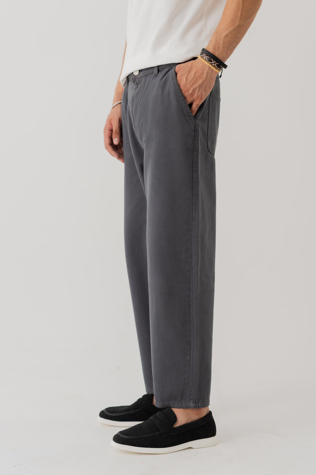ND CITY™ Dark Grey Loose Fit Cropped Twill Trousers