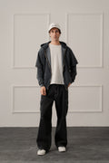 ND CITY™ Grey Acid Washed Relaxed Fit Zipper Hoodie