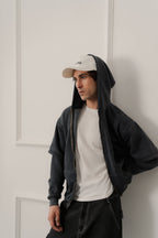 ND CITY™ Grey Acid Washed Relaxed Fit Zipper Hoodie