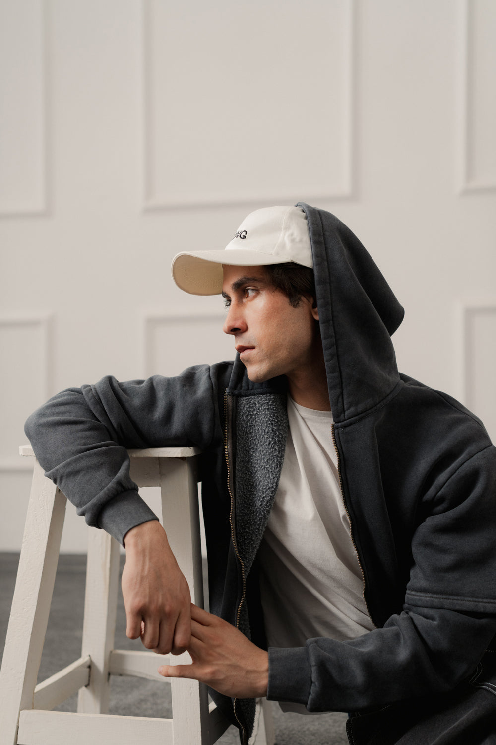 ND CITY™ Grey Acid Washed Relaxed Fit Zipper Hoodie