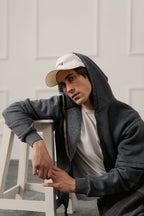 ND CITY™ Grey Acid Washed Relaxed Fit Zipper Hoodie